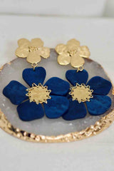 Boucle d'Oreille Flora  - Bleu, Blanc, Marron