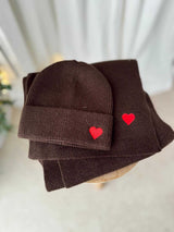 Bonnet + Echarpe Heart Marron