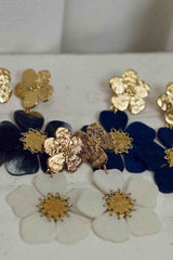 Boucle d'Oreille Flora  - Bleu, Blanc, Marron